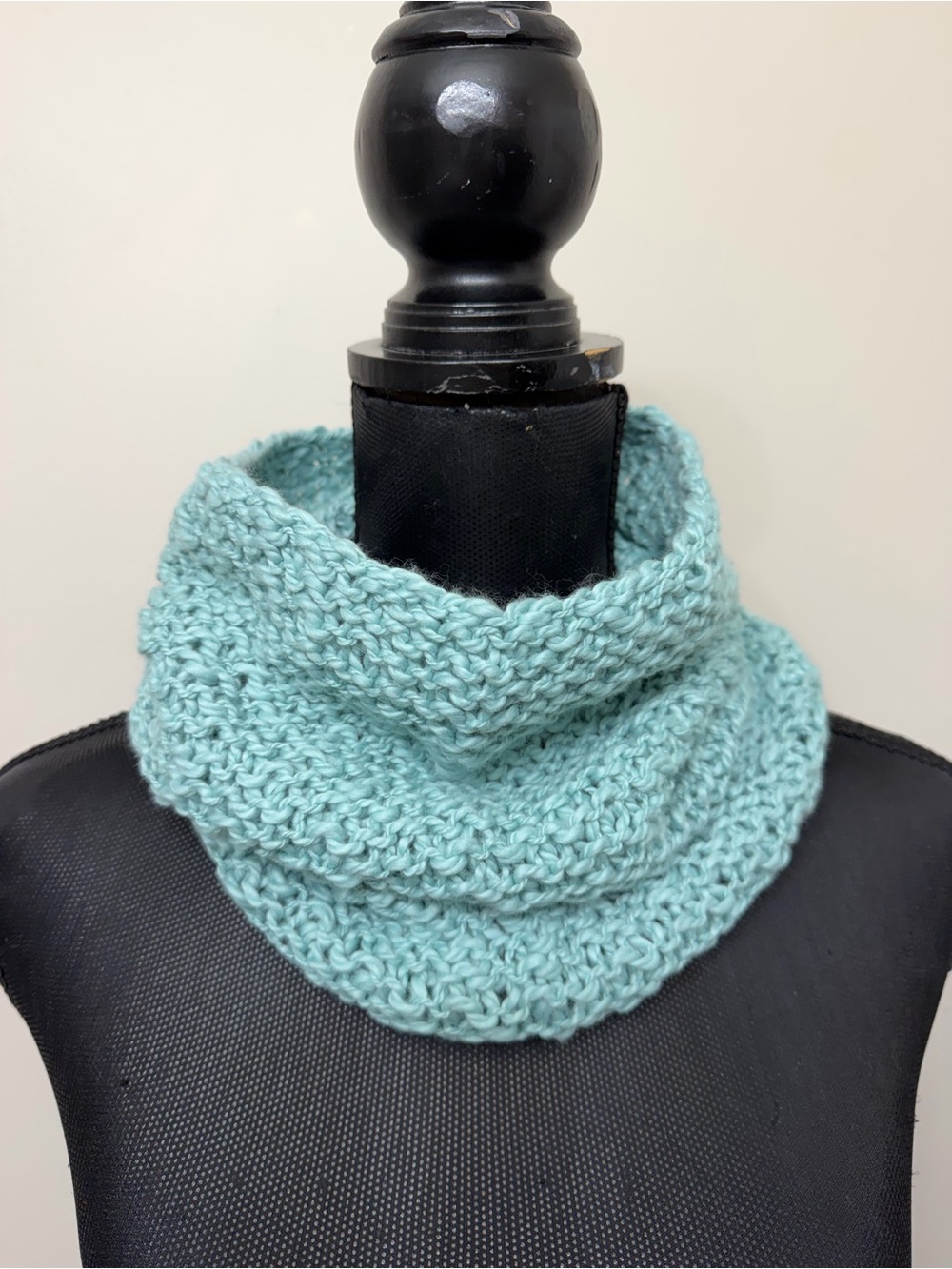 New Hand Knitted Organic Cotton Light Teal Cowl Scarf/ Neck Warmer OS